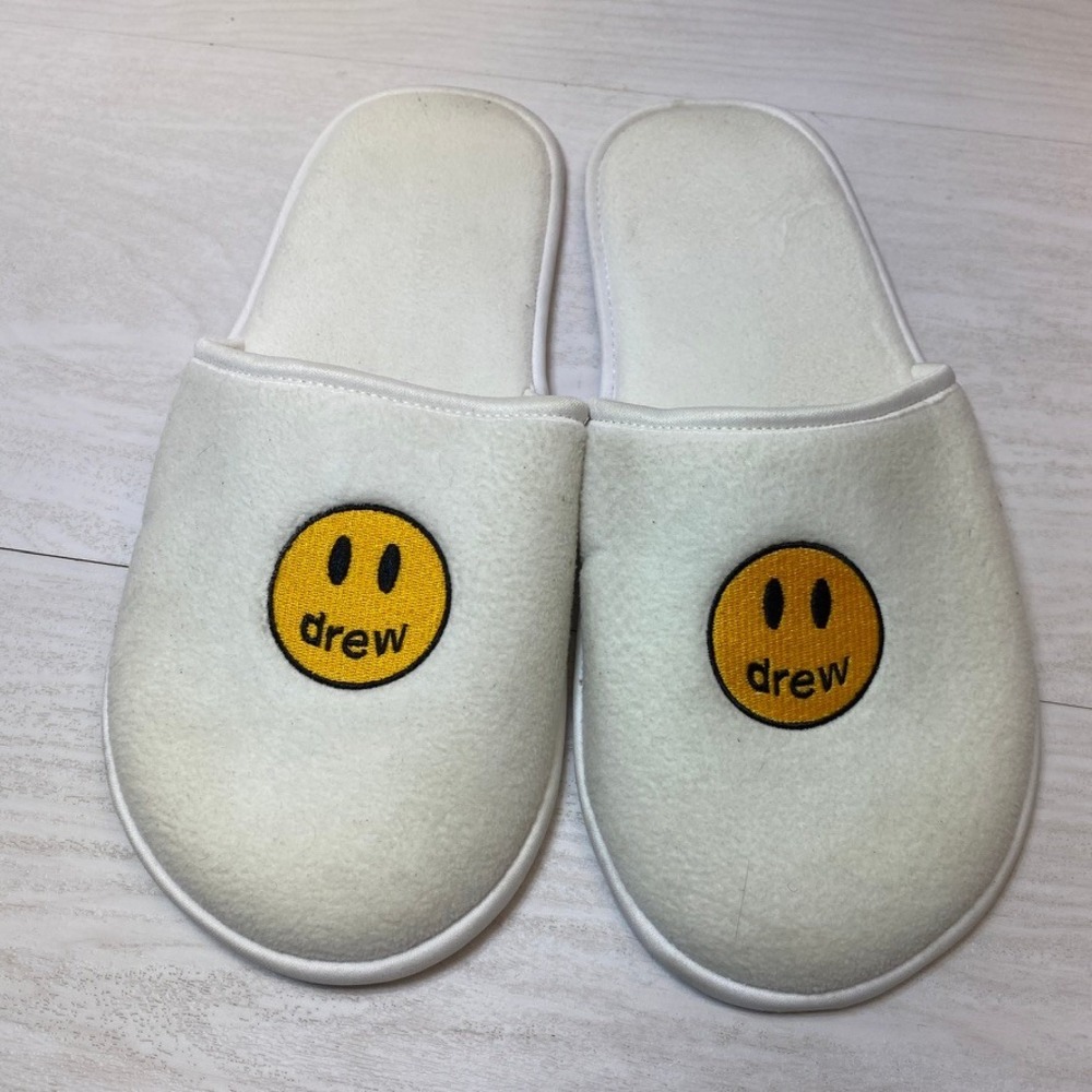 Drew House Unisex L/XL Slipper Mascot Smiley White Fleece Justin Bieber Shoe
